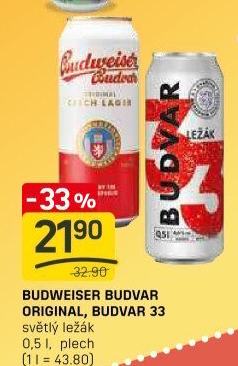 Pivo světlý ležák Original Budweiser Budvar