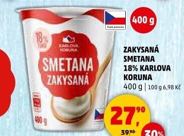 Smetana zakysaná 18% Karlova Koruna