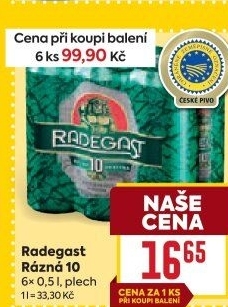 Pivo světlé výčepní Rázná 10° Radegast