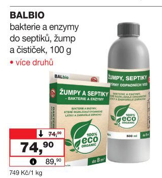 Přípravek Bakterie do žump a septiků BALbio