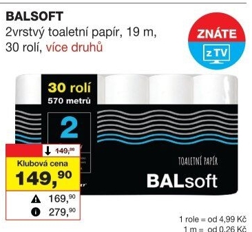 Toaletní papír 2vrstvý BALsoft