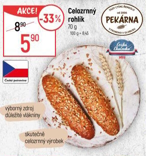 Celozrnný rohlík