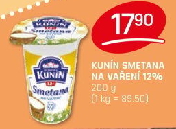 Smetana na vaření Mlékárna Kunín 12%