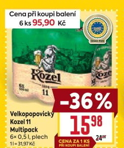 Pivo světlý ležák 11° Medium Velkopopovický Kozel