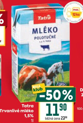 Mléko trvanlivé Tatra - 1,5% polotučné