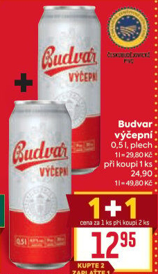 Pivo světlé výčepní Budweiser Budvar