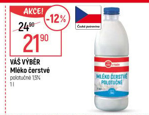 Mléko čerstvé Váš Výběr- 1,5% polotučné
