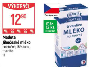 Mléko trvanlivé Jihočeské Madeta - 1,5% polotučné