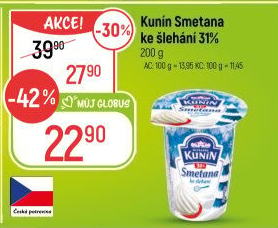 Smetana ke šlehání Mlékárna Kunín 31%