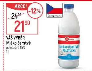 Mléko čerstvé Váš Výběr- 1,5% polotučné