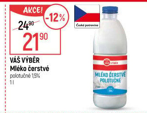 Mléko čerstvé Váš Výběr- 1,5% polotučné
