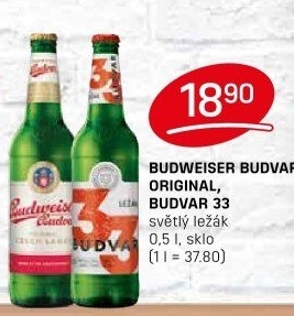 Pivo světlý ležák Original Budweiser Budvar
