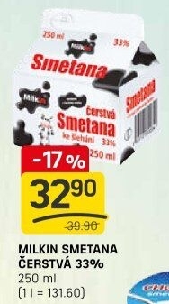 Smetana čerstvá Milkin 33%