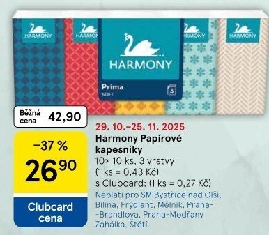 Papírové kapesníčky 3vrstvé Harmony