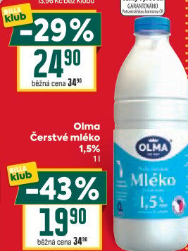 Mléko čerstvé Olma - 1,5% polotučné