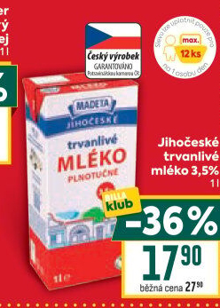 Mléko trvanlivé Jihočeské Madeta - 3,5% plnotučné