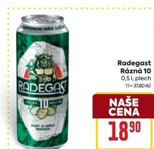 Pivo světlé výčepní Rázná 10° Radegast