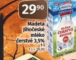 Mléko čerstvé lahodné Jihočeské Madeta - 3,5% plnotučné