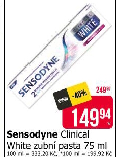 Zubní pastaWhite Clinical Sensodyne