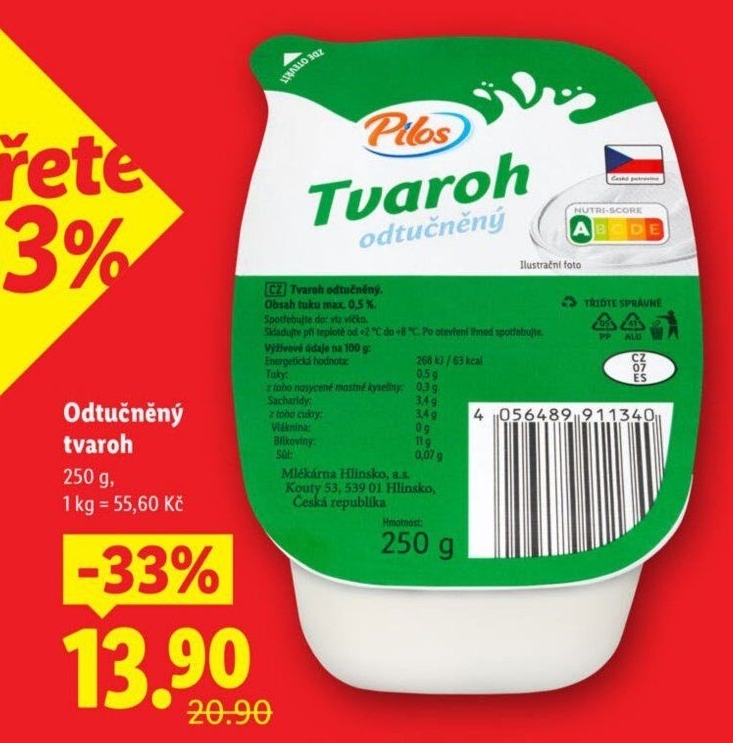 Tvaroh odtučněný Pilos
