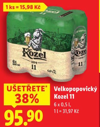 Pivo světlý ležák 11° Medium Velkopopovický Kozel