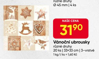 Ubrousky papírové 3vrstvé vánoční