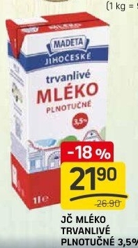Mléko trvanlivé Jihočeské Madeta - 3,5% plnotučné