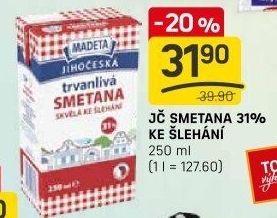 Smetana ke šlehání trvanlivá Jihočeská Madeta 31%