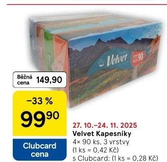 Papírové kapesníčky 3vrstvé Velvet - box