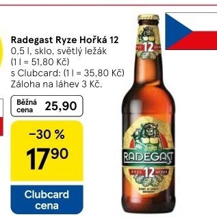 Pivo světlý ležák 12° Ryze hořká Radegast