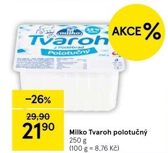 Tvaroh polotučný z Poděbrad Milko