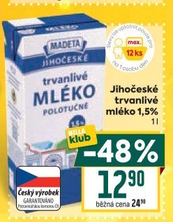 Mléko trvanlivé Jihočeské Madeta - 1,5% polotučné