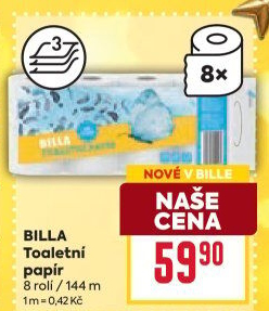 Toaletní papír 3vrstvý Billa
