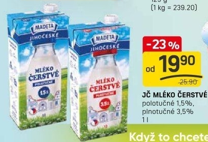 Mléko čerstvé Jihočeské Madeta