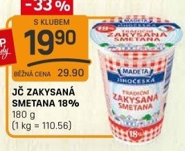 Smetana zakysaná Jihočeská Madeta 18%