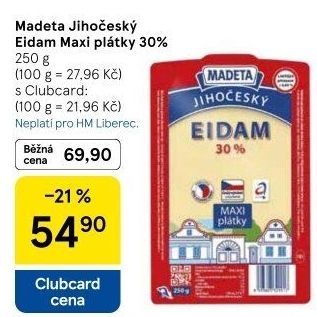 Sýr Eidam Jihočeský 30% Madeta
