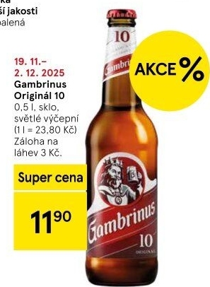Pivo světlé výčepní Originál 10° Gambrinus