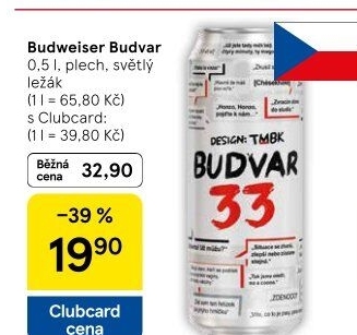Pivo světlý ležák Budweiser Budvar
