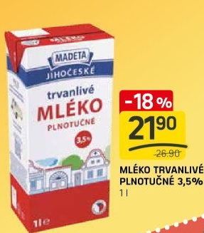 Mléko trvanlivé Jihočeské Madeta - 3,5% plnotučné