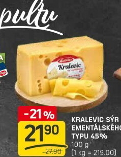 Sýr ementálského typu 45% Kralevic Laktos