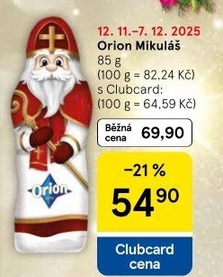 Čokoládový Mikuláš Orion