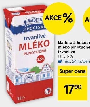 Mléko trvanlivé Jihočeské Madeta - 3,5% plnotučné