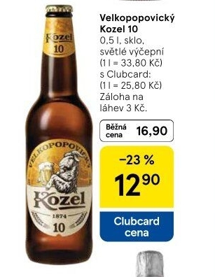 Pivo světlé výčepní 10°Velkopopovický Kozel