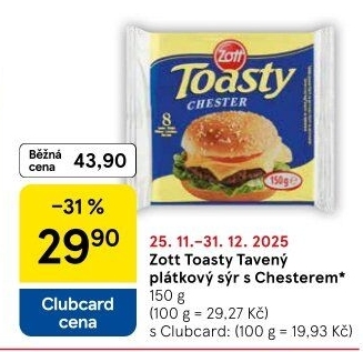 Sýr tavený plátky Toasty Zott