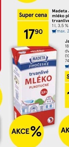 Mléko trvanlivé Jihočeské Madeta - 3,5% plnotučné