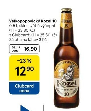 Pivo světlé výčepní 10°Velkopopovický Kozel