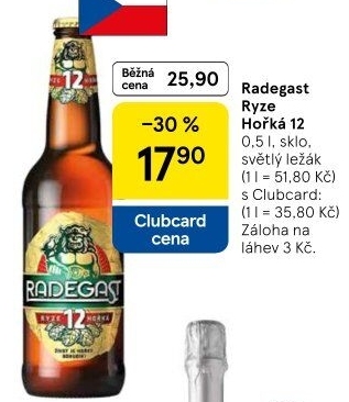 Pivo světlý ležák 12° Ryze hořká Radegast