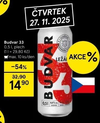 Pivo světlý ležák 33 Budweiser Budvar