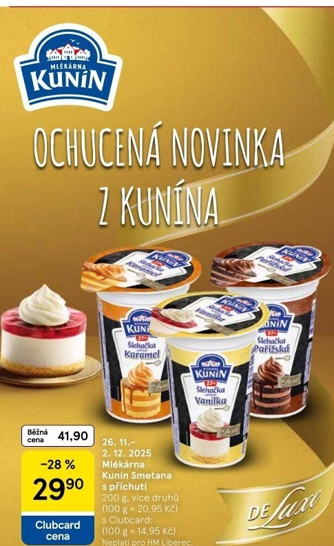Smetana ke šlehání ochucená Mlékárna Kunín 27%
