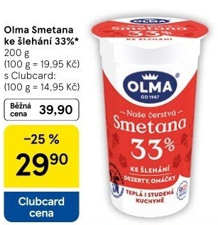Smetana ke šlehání Olma 33%